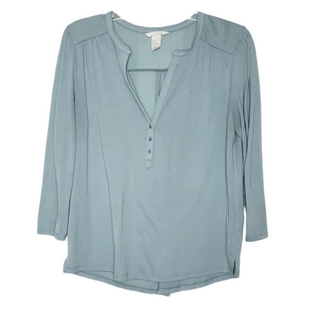 H&M Womens Shirt Size S Quarter Long Sleeve 100% Polyester Blue Relaxed Top